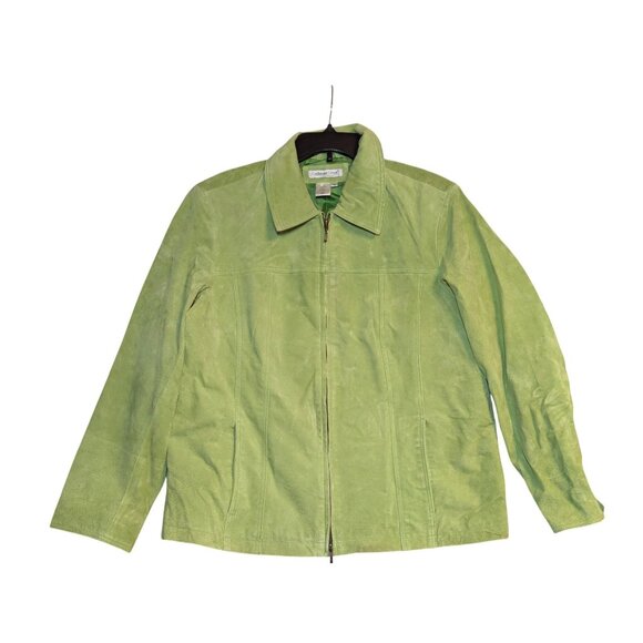 Coldwater Creek Womens Green Suede Leather Jacket 1X With Zip Closure & Polyeste - Picture 1 of 8